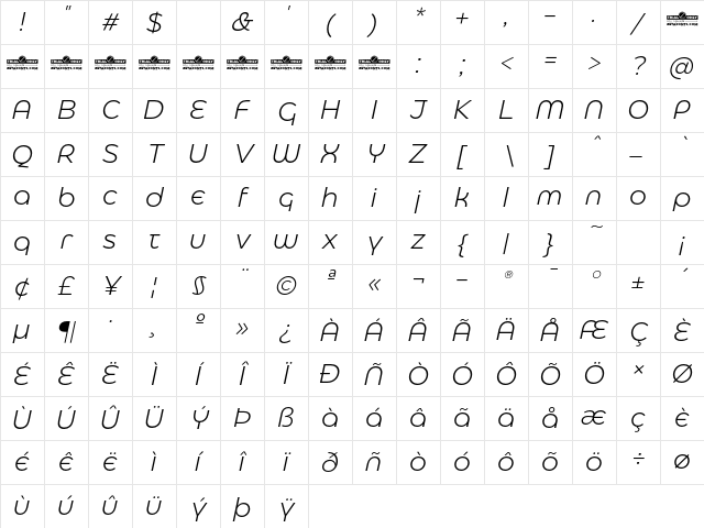Eastman Alternate Trial Light Italic Character Map
