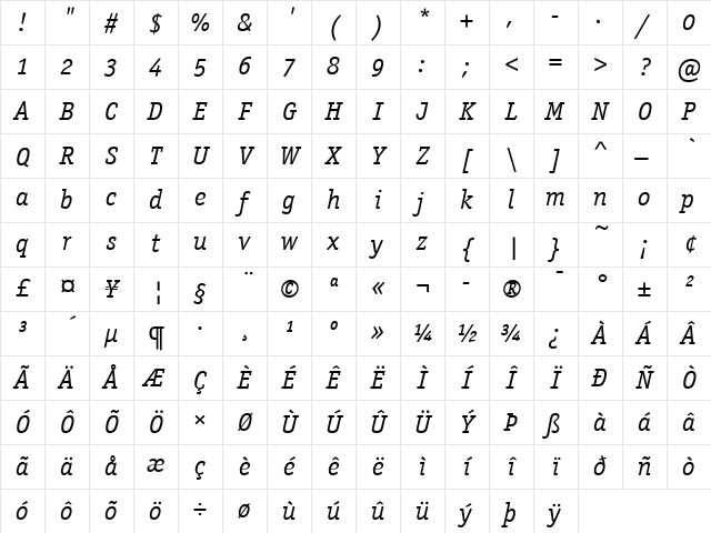 Officina Serif ITC Book Italic Character Map