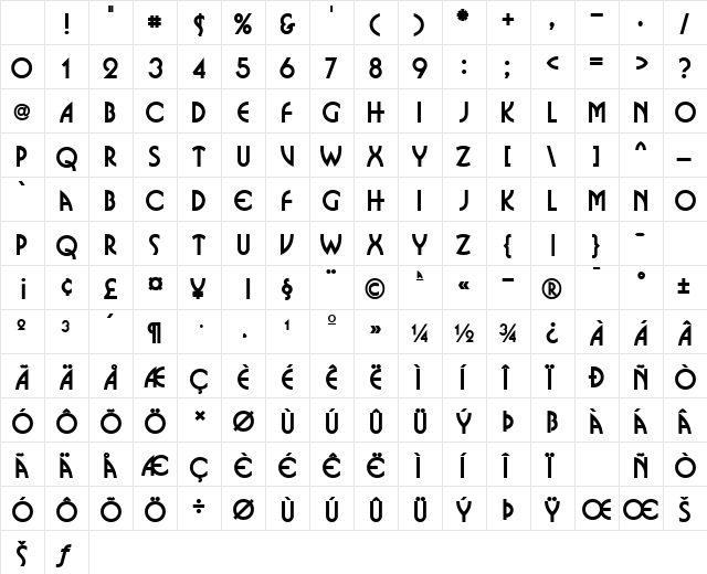 BussoWide Normal Character Map BussoWide Normal Character Map