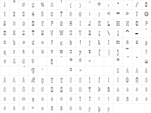 VinylDouble Outline Regular Character Map VinylDouble Outline Regular Character Map
