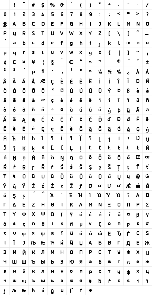 PF Isotext Pro Bold Character Map PF Isotext Pro Bold Character Map
