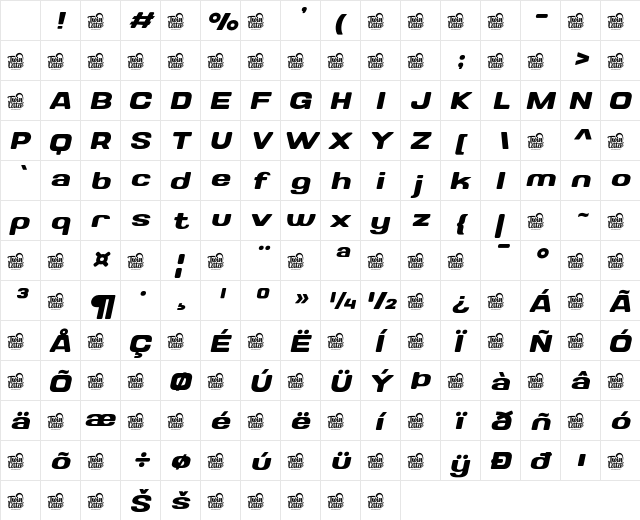 Valonik SemBd Slant Regular Character Map
