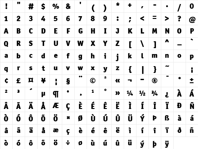 OfficinaSanBlkITCTT Black Character Map