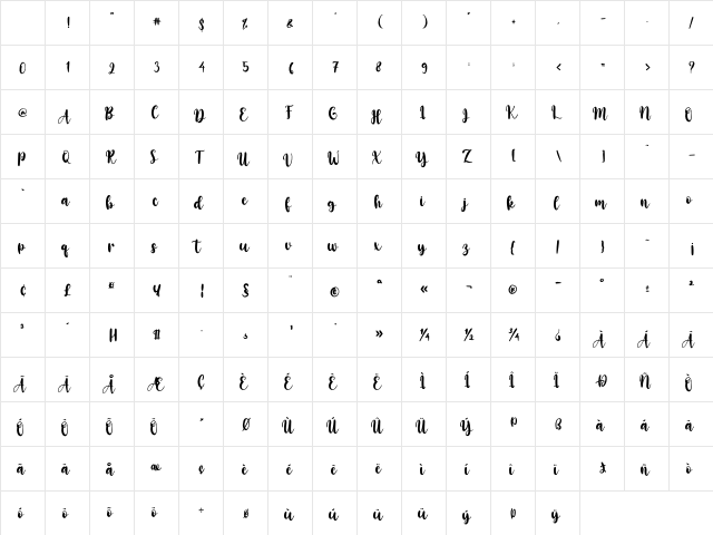 Baby Doll Regular Character Map