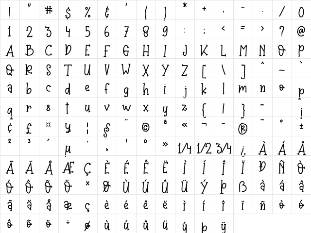 Baby Crab Regular Character Map