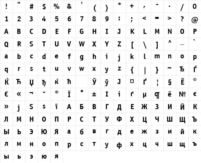 OfficinaSansCTT Bold Character Map