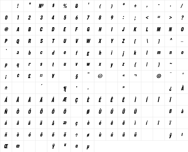 CorpusGothic CondensedOblique Character Map CorpusGothic CondensedOblique Character Map