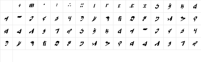 Tuigan Italic Character Map