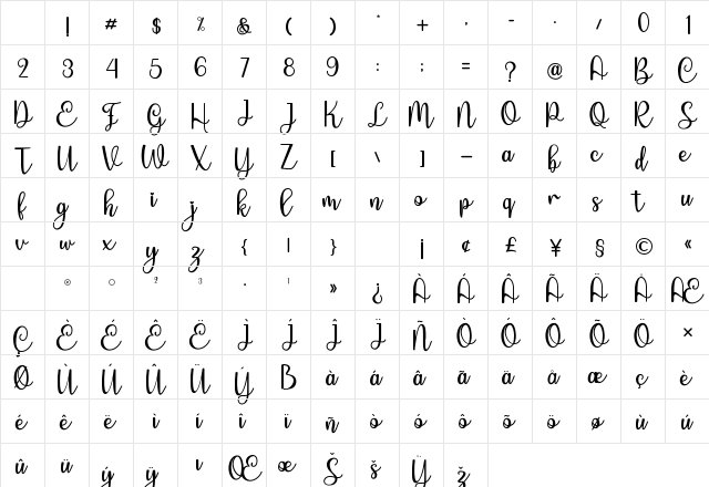 Enlova Regular Character Map
