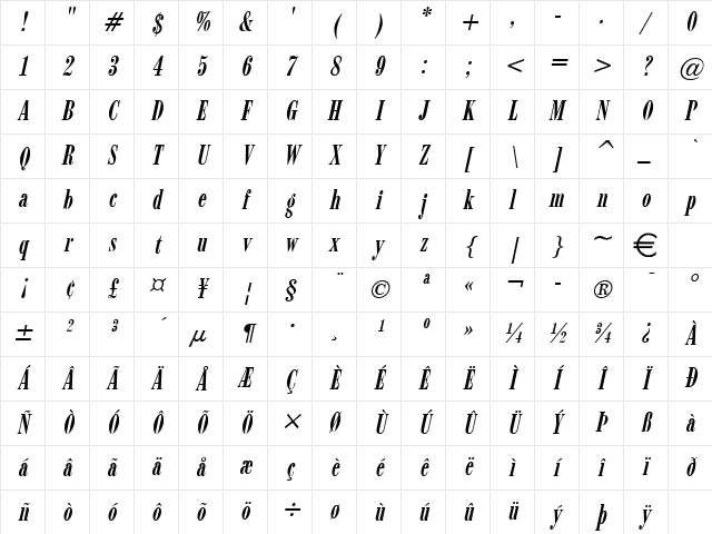 Upprint Italic Character Map Upprint Italic Character Map
