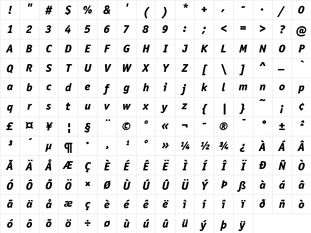 OfficinaSansITC ExtraBold Italic Character Map OfficinaSansITC ExtraBold Italic Character Map