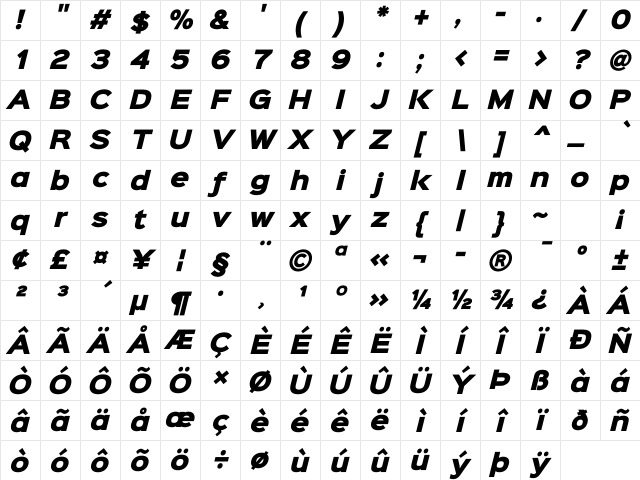 Sinkin Sans 900 X Black Italic Regular Character Map Sinkin Sans 900 X Black Italic Regular Character Map