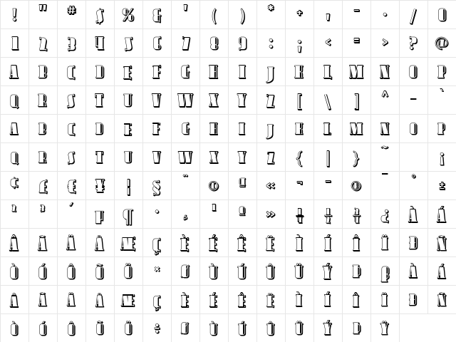 Avondale SC Shaded Regular Character Map