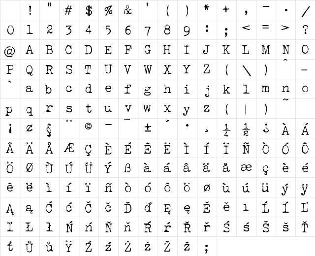 LUCKY TYPEWRITER Normal Character Map