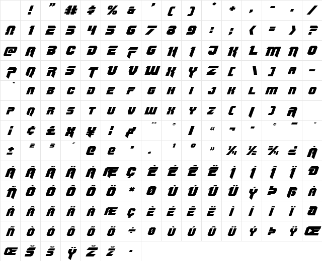 OmegaForce Expanded Italic Expanded Italic Character Map OmegaForce Expanded Italic Expanded Italic Character Map