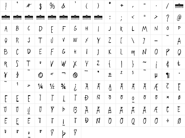 Freehand Blockletter Regular Character Map Freehand Blockletter Regular Character Map