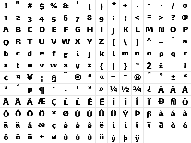 MaxDemiSerif-Black Regular Character Map