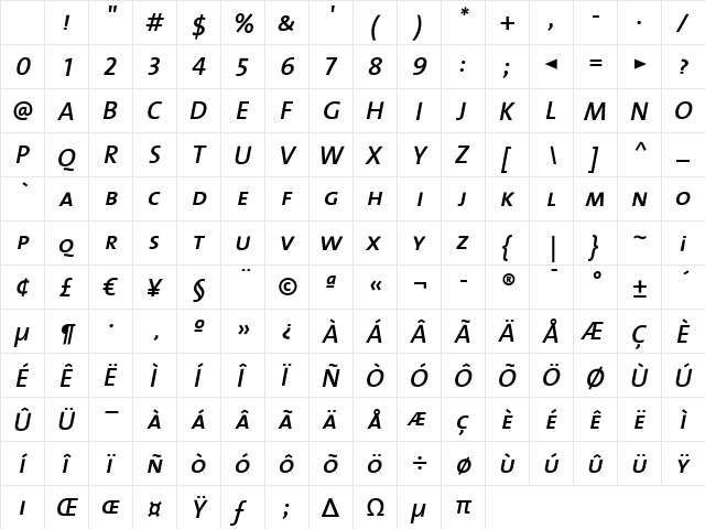 TheSans SemiBold Italic Character Map TheSans SemiBold Italic Character Map