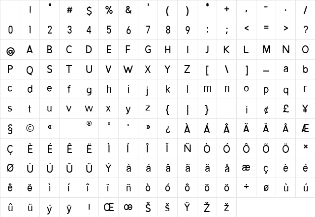 PARACHUTESSANS Regular Character Map PARACHUTESSANS Regular Character Map
