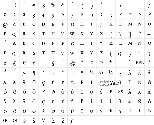 YaleWebSmallCap Regular Character Map YaleWebSmallCap Regular Character Map
