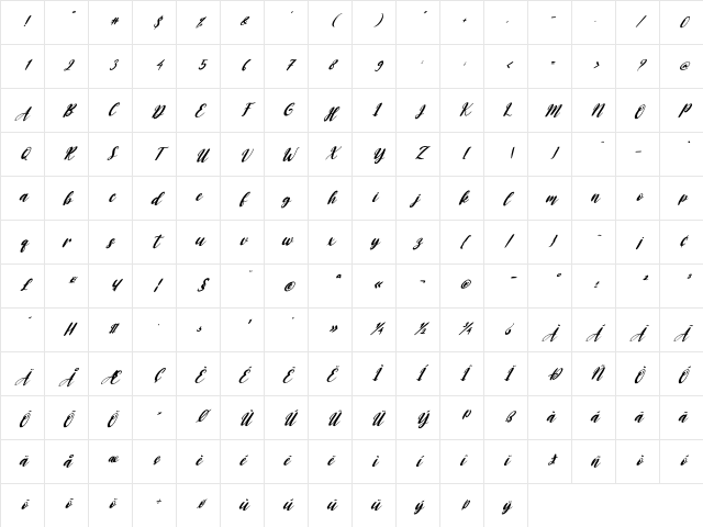 Baby Doll Italic Regular Character Map