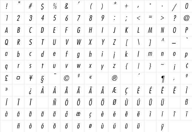 Fairmont-Cond Lite-Ital Regular Character Map