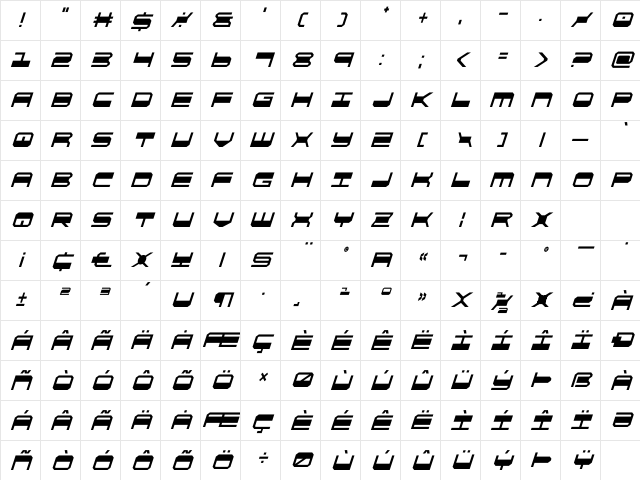 QuickGear Condensed Italic Condensed Italic Character Map QuickGear Condensed Italic Condensed Italic Character Map