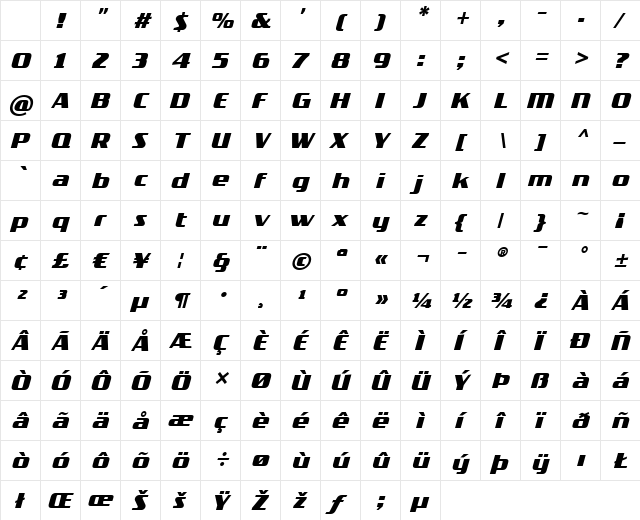 TradeMarker Bold Italic Character Map TradeMarker Bold Italic Character Map