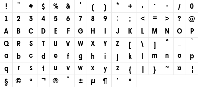 a_AvanteBsNr Bold Character Map