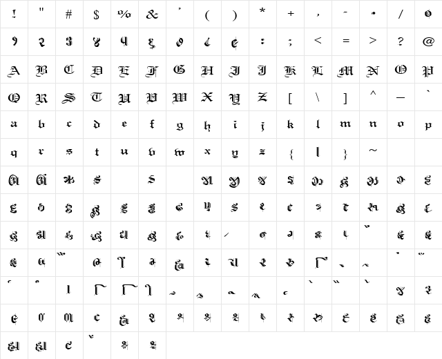 AkrutiOfficeTreveniGuj Normal Character Map