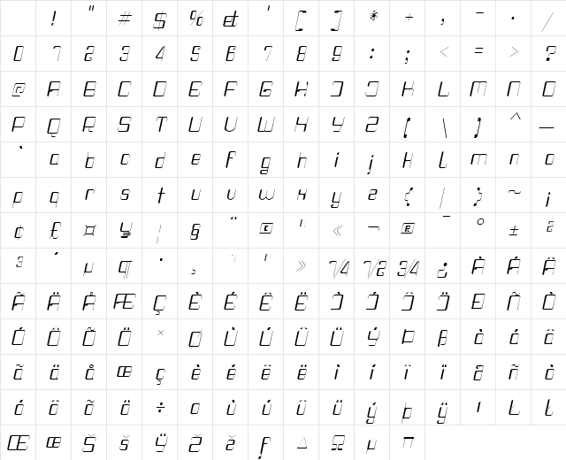 Haike Thin SemCond Italic Character Map Haike Thin SemCond Italic Character Map