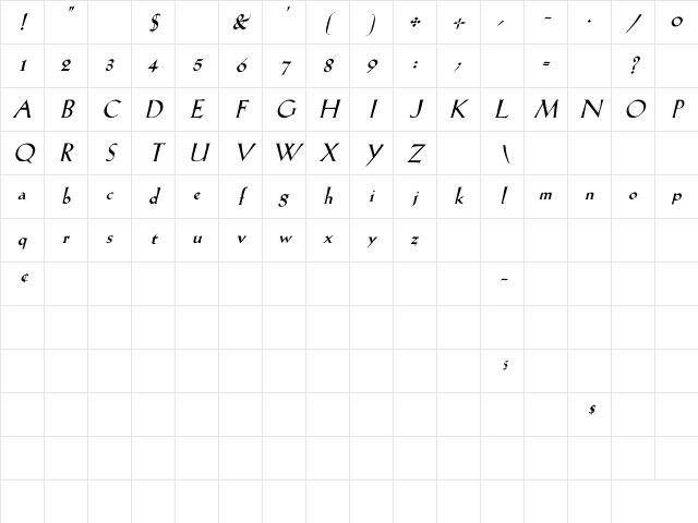 Lilith HeavyItalic Character Map Lilith HeavyItalic Character Map