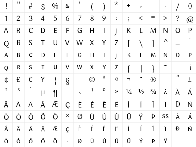 Sari Regular Character Map