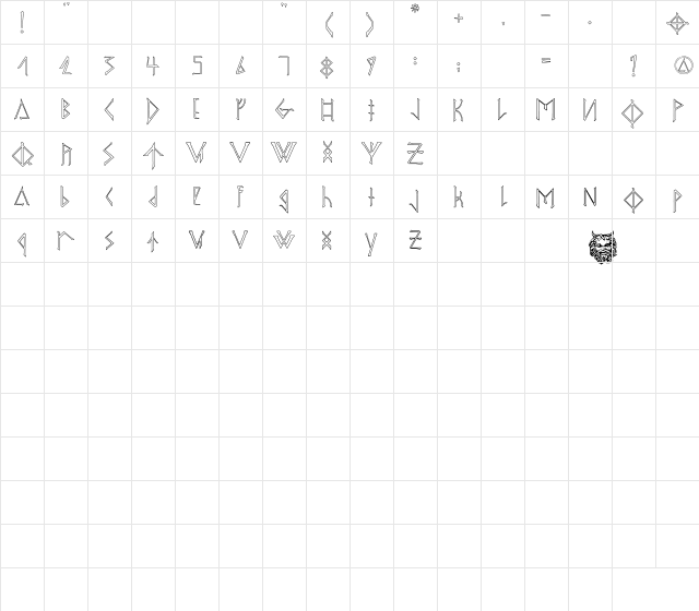 ODINS SPEAR HOLLOW Regular Character Map
