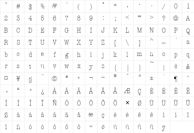 AmTypewriterCdITC Regular Character Map