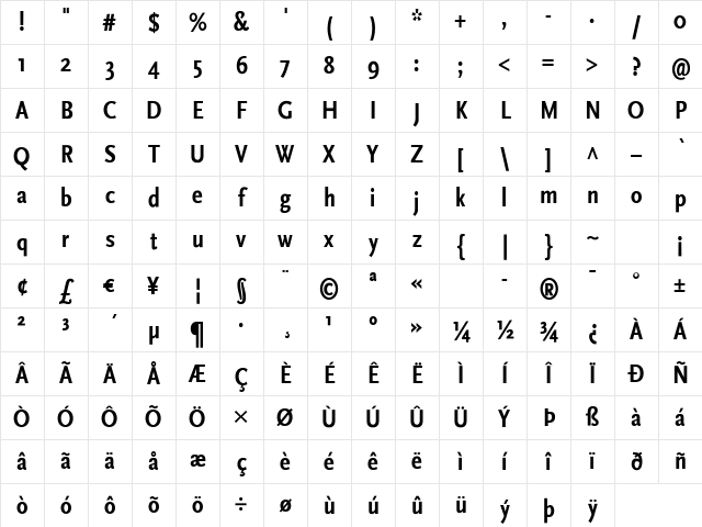 ScalaSans Bold Character Map
