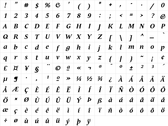 Andulka Text Pro Bold Italic Character Map Andulka Text Pro Bold Italic Character Map