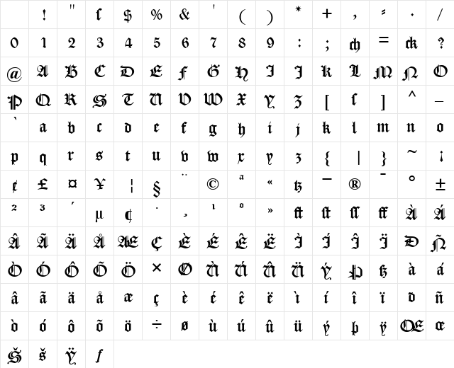 DS Caslon Gotisch Regular Character Map