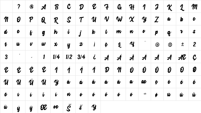 Advocate Script Regular Character Map