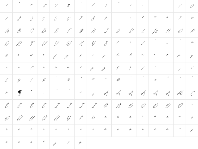 Shatoshi Signature Italic Character Map Shatoshi Signature Italic Character Map