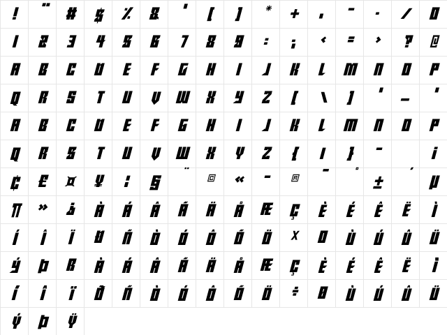 From Beyond Italic Character Map