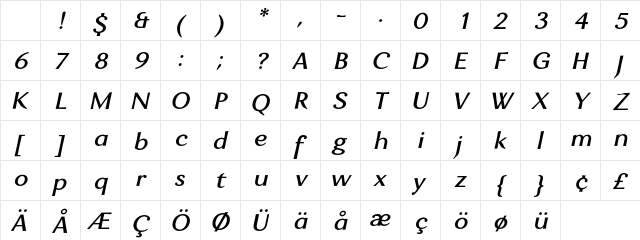 Enzia Medium Italic Character Map Enzia Medium Italic Character Map
