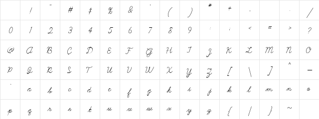 Galatee Script Regular Character Map