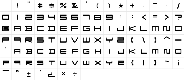 F-Zero GX Venue Font SemLt Regular Character Map