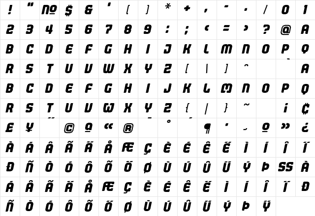 Judgement ItalicBold Character Map