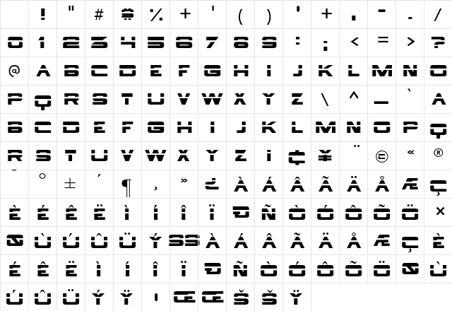 Borg 9 Regular Character Map