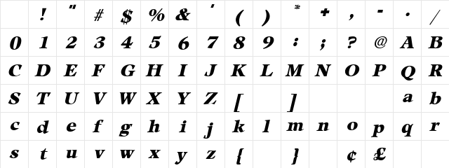 Peplum Oblique Character Map