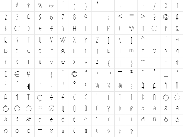 OKChoraleNF Regular Character Map