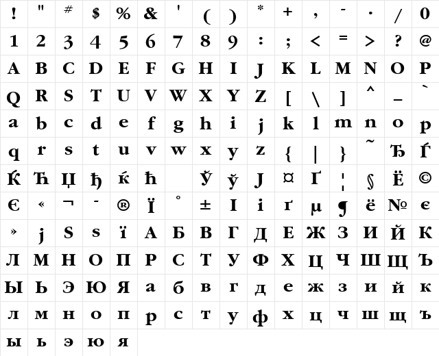 GaramondCTT Bold Character Map GaramondCTT Bold Character Map