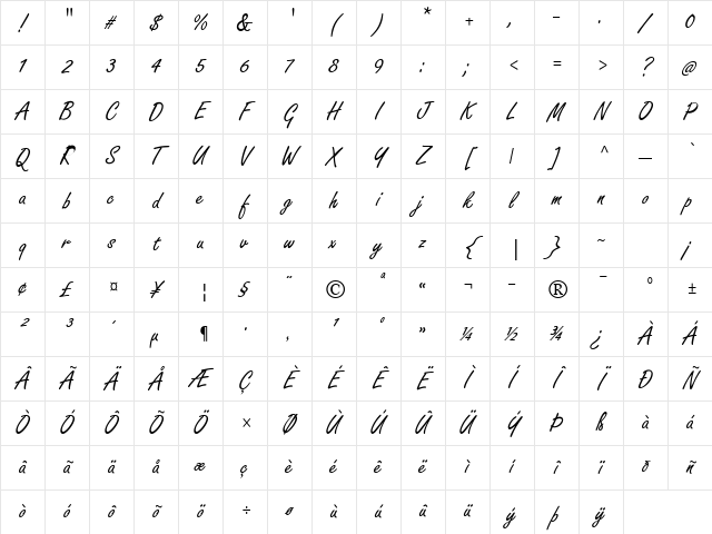 Freestyle Script Std Regular Character Map